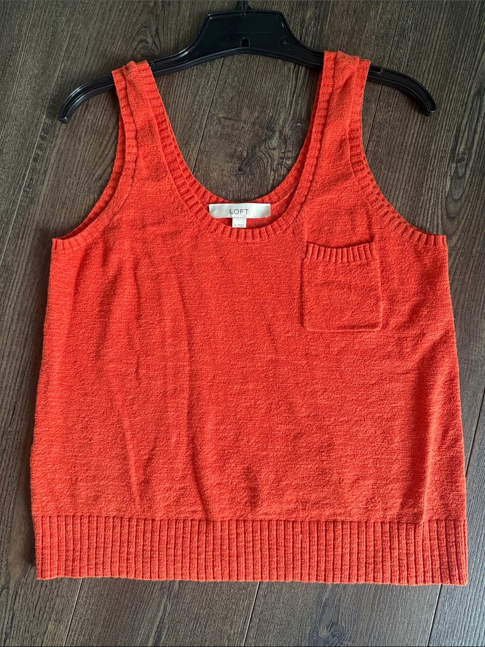 LOFT Orange Knit Scoop Neck Tank Ribbed Hem with Chest Pocket Small